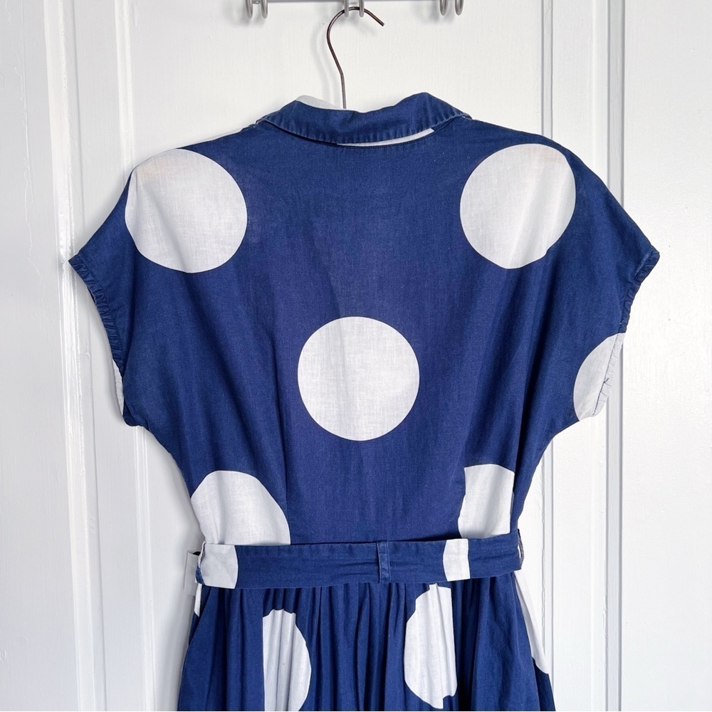 Boden Navy Blue and White Polka Dot Midi Dress - Picture 8 of 8